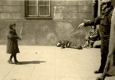 misére dans le ghetto,les juifs,prisonniers,mourraient de faim,de maladies;dans la rue